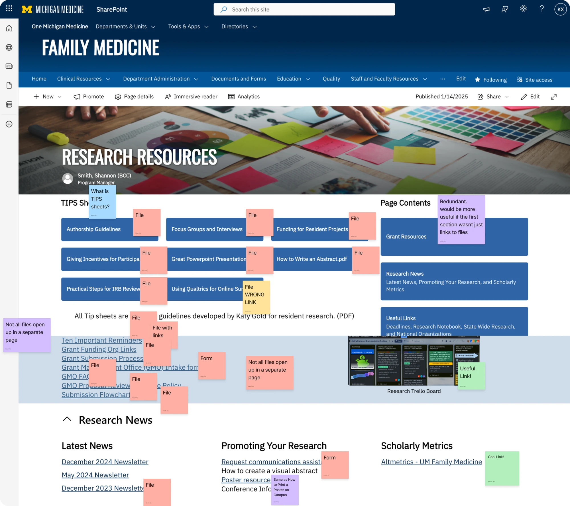 The content audit spreadsheet for the research page, every link classified and annotated.